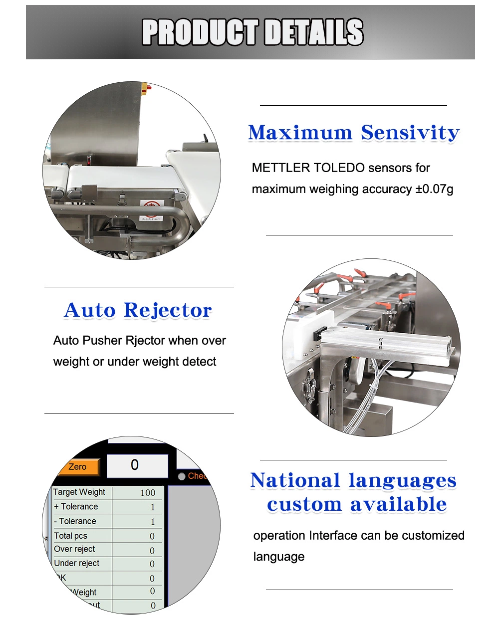 Checkweigher Automatic Conveyor Belt Food Package Check Weigher Machine