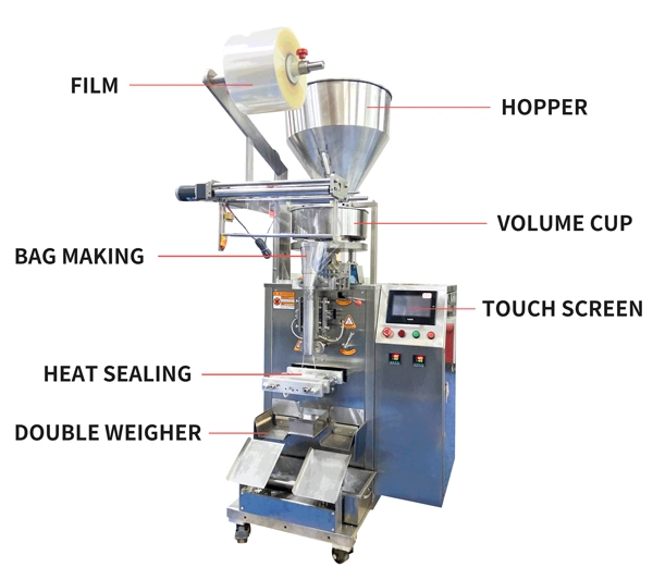 Automatic Vertical Granule Snack Salt Desiccant Seed Spice Sugar Popcorn Coffee Nuts Peanut Legume Dried Fruit Sachet Food Packing Packaging Filling Machine